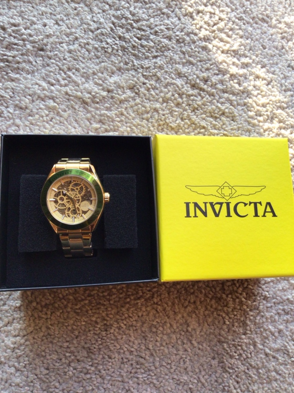 Invicta Gold Tone Men's Skeleton Bracelet Watch